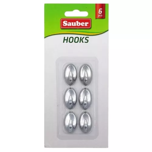 Kabliukai 6vnt 1,5 x 2,5cm, ovalios sidabras 