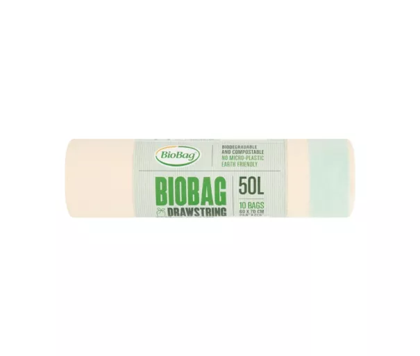 Garbage bags with drawstring compostable BioBag 50L (10 pcs. per roll) 25mkr. 60x70cm green