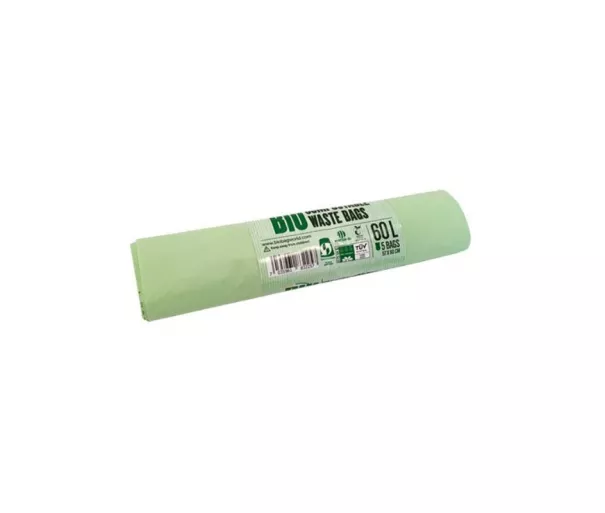 Компостируемые мусорные пакеты BioBag 60л (5 шт. в рулоне) 17мкр. 57х90см зеленые