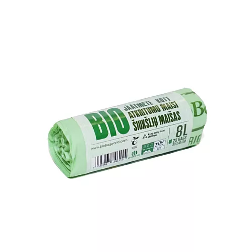 Atkritumu maisi kompostējami BioBag 8L (25 gab. rullī) 15mkr. 39x41cm zaļi 