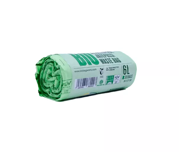 Компостируемые мусорные пакеты BioBag 6л (30 шт. в рулоне) 15мкр. 36х37см зеленые