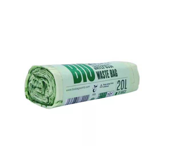 Компостируемые мусорные пакеты BioBag 20 л (15 шт. в рулоне) 15 мкр. 42х54 см, зеленые.