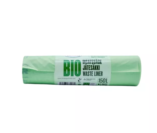 Компостируемые мусорные пакеты BioBag 125/150 л (5 шт. в рулоне) 35 мкр. 75 x 115 см зеленые