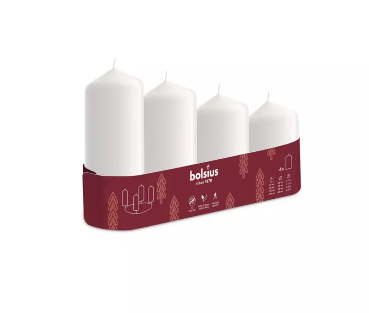 Свечи цилиндрические 4 шт. Ø120, 100, 80, 60x48 мм белые