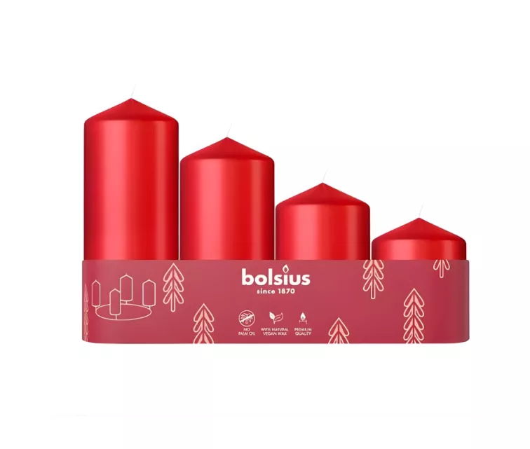 Свечи цилиндрические 4 шт. Ø120, 100, 80, 60x48 мм красные