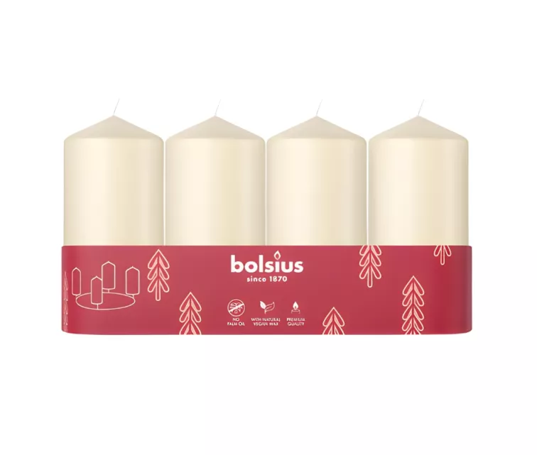 Žvakių cilindrai 4 vnt. Ø100x48mm kreminės spalvos