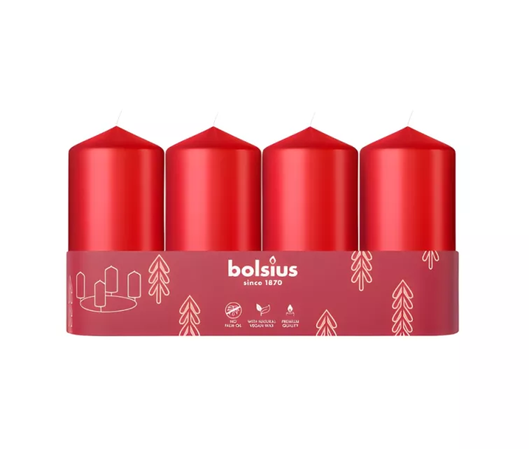 Žvakių cilindrai, 4 vnt., Ø100x48mm, raudoni