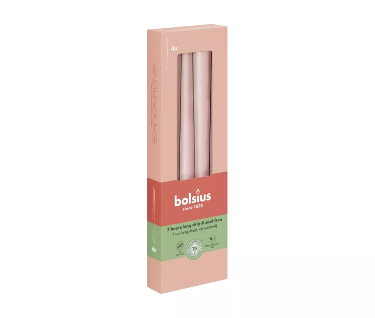 Galda sveces 4gab.kastē 245/24mm gaiši rozā