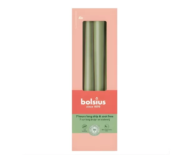 Table candles 4pcs. in a box 245/24mm olive green