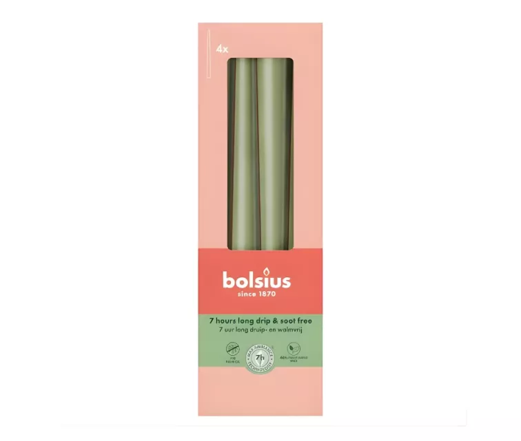 Galda sveces 4gab.kastē 245/24mm olīvzaļas