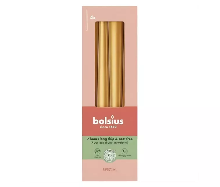 Настольные свечи, 4 шт. в коробке, 245/24 мм, золотистые.