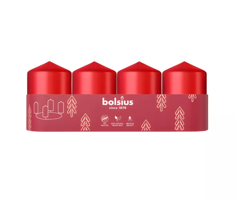 Žvakių cilindrai 4 vnt. Ø60x40mm raudoni