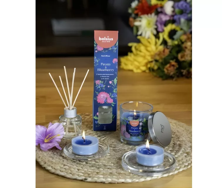 Aroomiküünal. Klaas. Floral Fusion Ø80x72mm pojeng ja mustikas