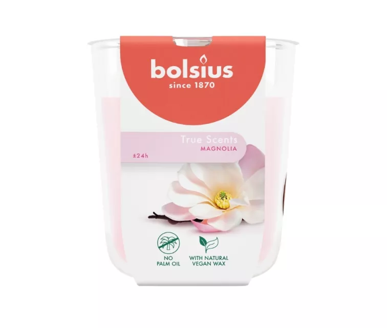 Žvakė su kvapu stiklinėje „True Scents“ Ø80x73mm, magnolija