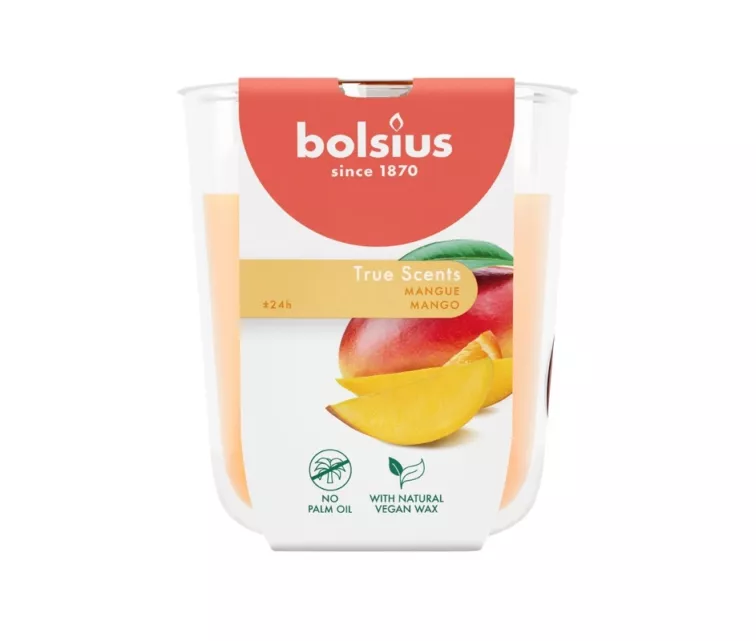 Žvakių kvapo stiklinis indelis „True Scents“ Ø80x73mm, mango spalvos