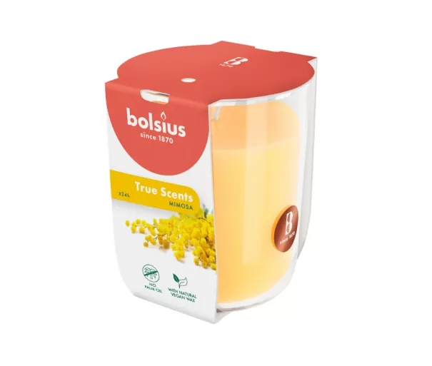 Žvakių kvapo stiklinis indelis „True Scents“ Ø80x73mm, mimosa