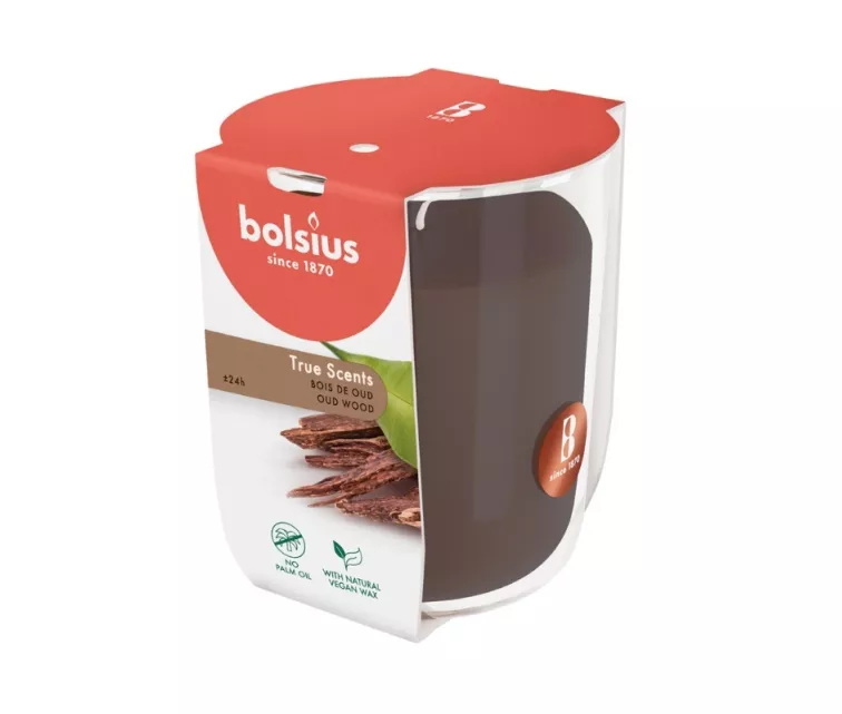 Žvakė su kvapu stiklinėje „True Scents“ Ø80x73mm, agarmedžio