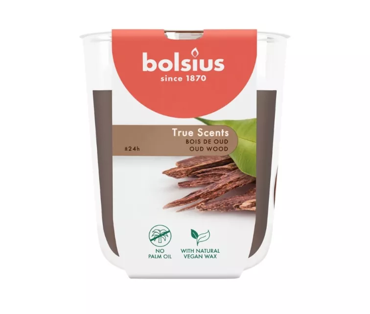 Žvakė su kvapu stiklinėje „True Scents“ Ø80x73mm, agarmedžio