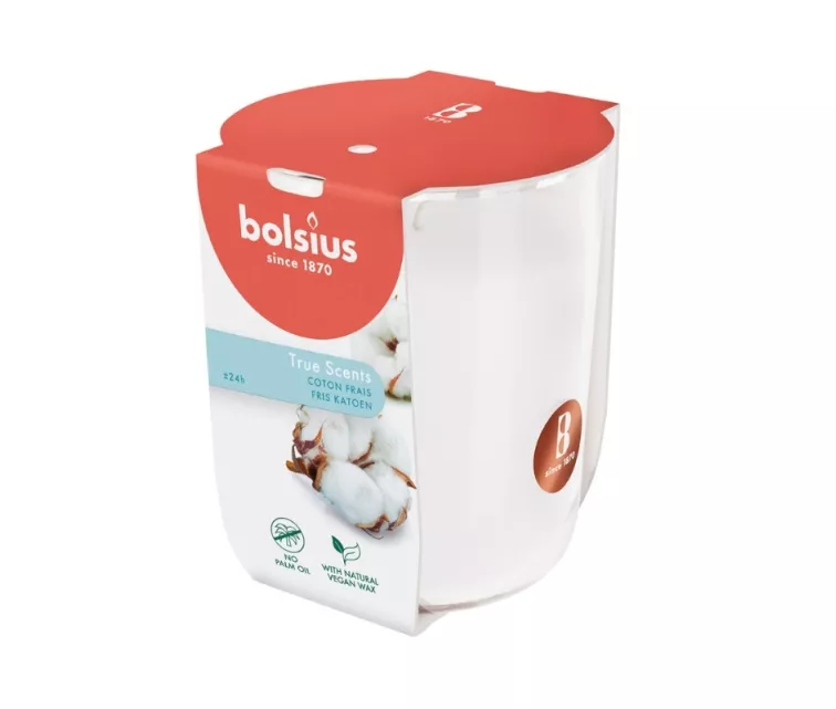 Aromatinė žvakė. Stiklinė. „True Scents“ Ø80x73mm, šviežia medvilnė