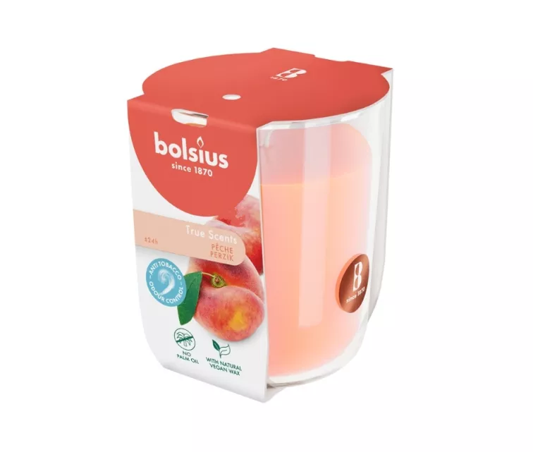 Žvakių kvapo stiklinis indelis „True Scents“ Ø80x73mm, persikų spalvos