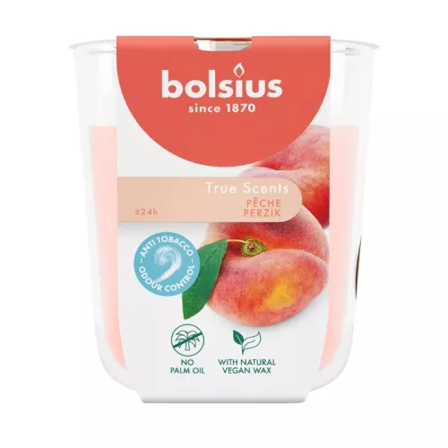 Ароматизированная свеча в стеклянной баночке True Scents, диаметр 80 x 73 мм, персиковый цвет.