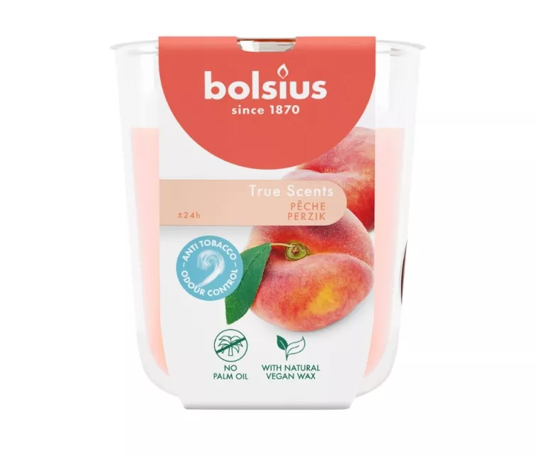 Žvakių kvapo stiklinis indelis „True Scents“ Ø80x73mm, persikų spalvos