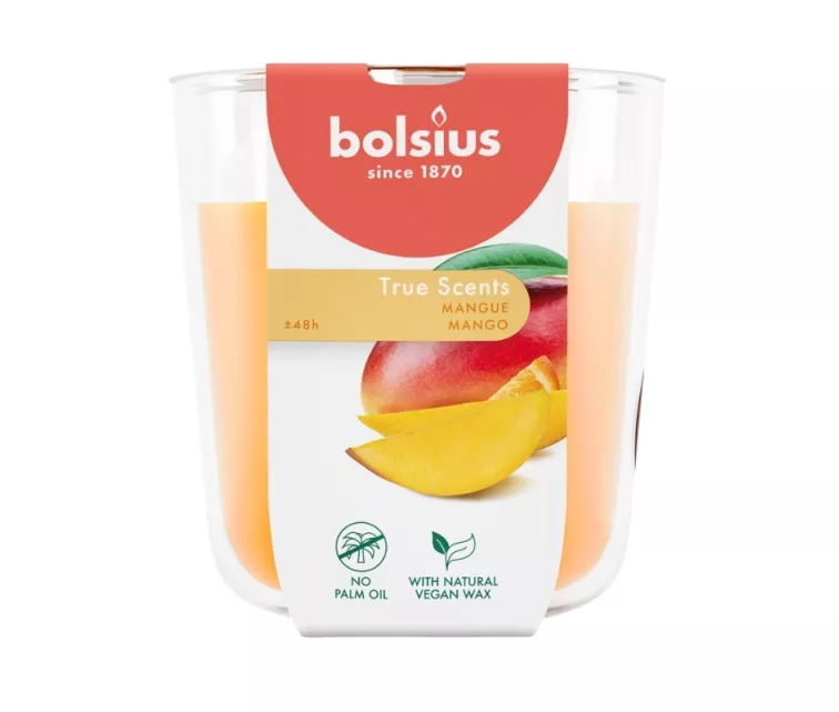 Ароматическая свеча в стеклянном стакане True Scents Ø97x85 мм, цвет манго.