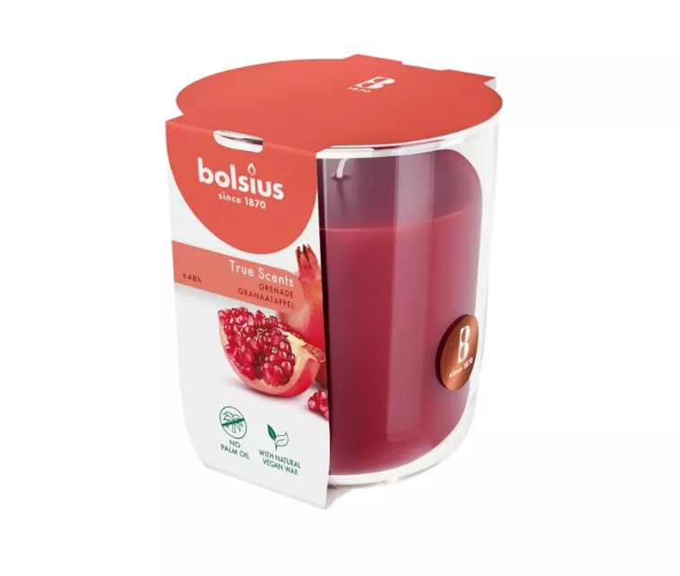 Svece arom. stikla gl. True Scents Ø97x85mm pomegranate