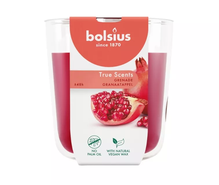 Svece arom. stikla gl. True Scents Ø97x85mm pomegranate