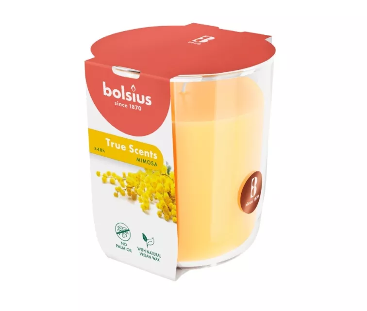 Žvakių kvapo stiklinis indelis „True Scents“ Ø97x85mm mimosa