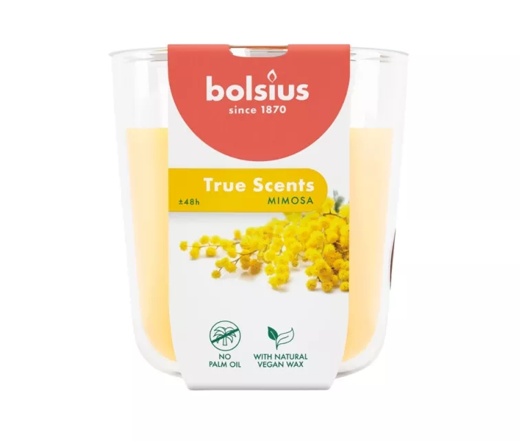 Žvakių kvapo stiklinis indelis „True Scents“ Ø97x85mm mimosa