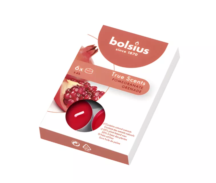 Teeküünlad aroomiga. 6 tk. True Scents granaatõunalõhn