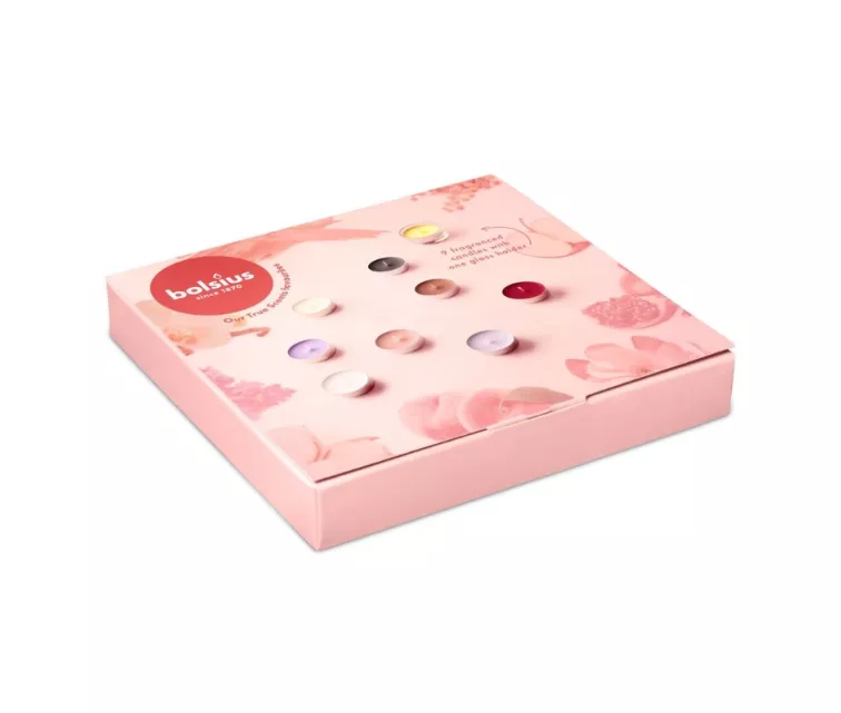 Gift set in a box tealights mix aromas + glass candle holders