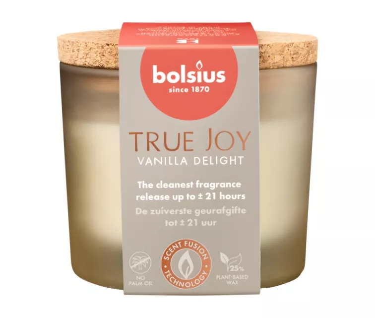 Svece arom. stikla gl. ar korķi True Joy Ø66x83mm vanilla delight