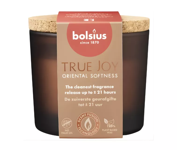 Svece arom. stikla gl. ar korķi True Joy Ø66x83mm oriental softness