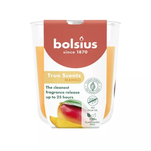 Žvakių kvapo stiklinis indelis „True Scents“ Ø80x73mm, mango spalvos