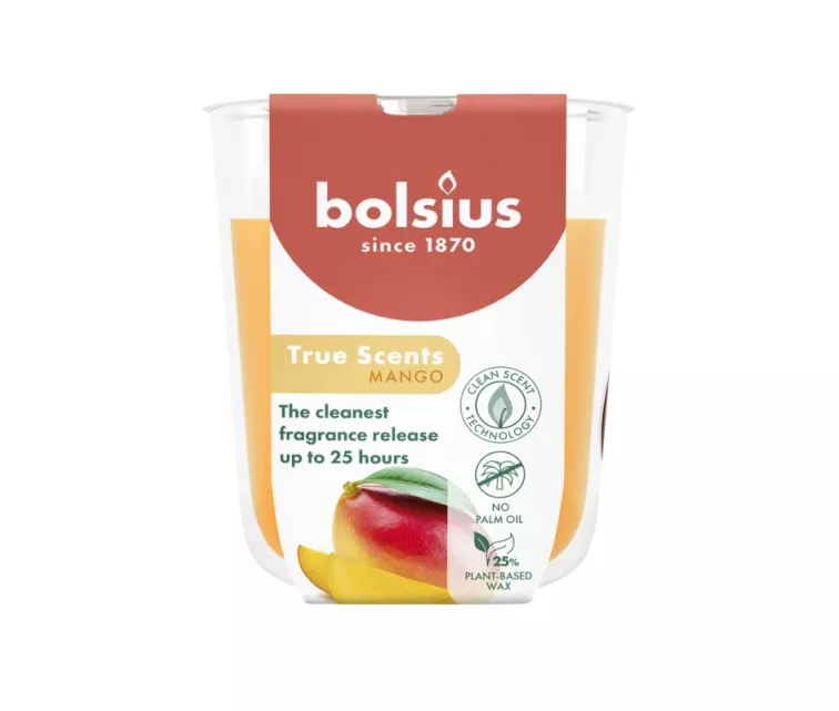 Žvakių kvapo stiklinis indelis „True Scents“ Ø80x73mm, mango spalvos
