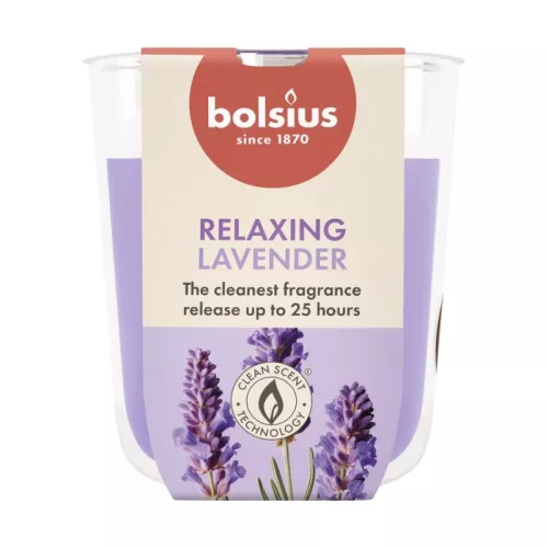 Žvakė su kvapu stiklinėje „True Scents“ Ø80x73mm, levandų spalvos