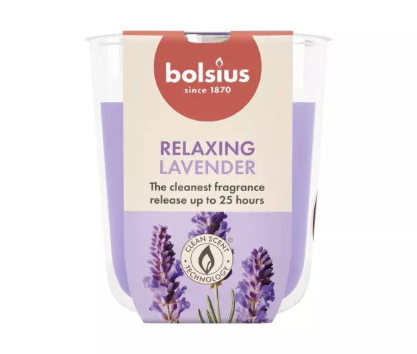 Žvakė su kvapu stiklinėje „True Scents“ Ø80x73mm, levandų spalvos