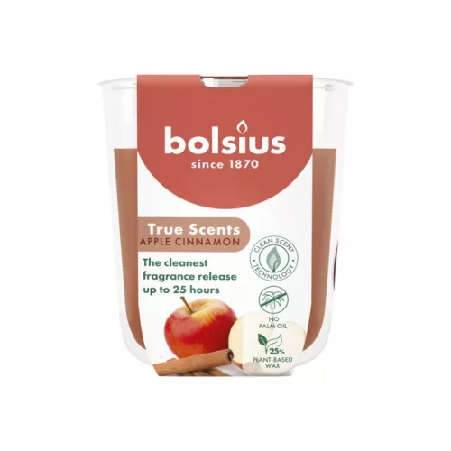 Aromatinė žvakė. Stiklinė. „True Scents“ Ø80x73mm, obuolių ir cinamono skonio.