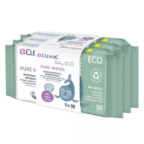 Mitro salvešu komplekts mazuļiem Cleanic Baby Eco Pure Water 3x50 gab. 