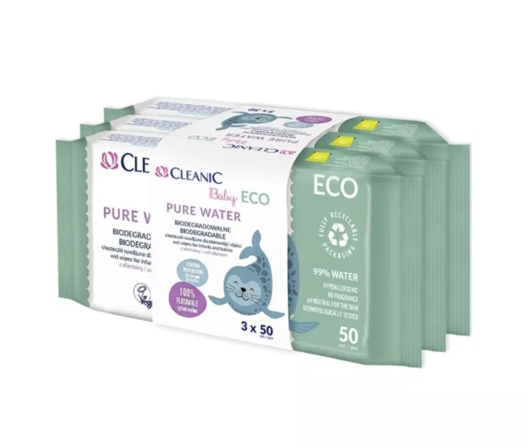 Mitro salvešu komplekts mazuļiem Cleanic Baby Eco Pure Water 3x50 gab.