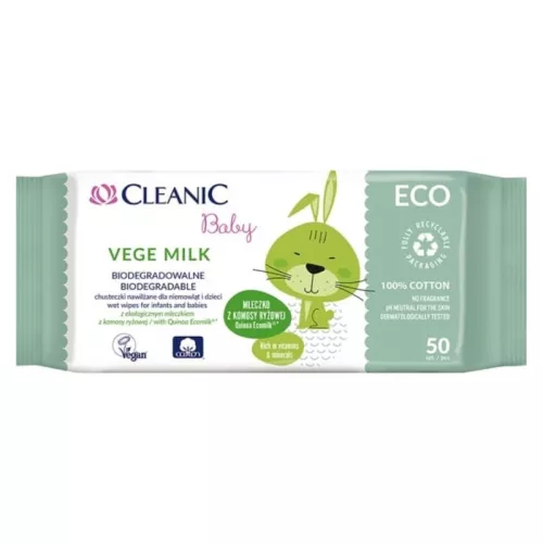 Mitrās salvetes mazuļiem Cleanic Baby Eco Vege Milk 50 gab.