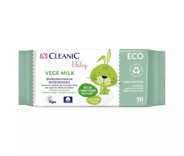 Niisked salvrätikud beebidele Cleanic Baby Eco Vege Milk 50 tk.