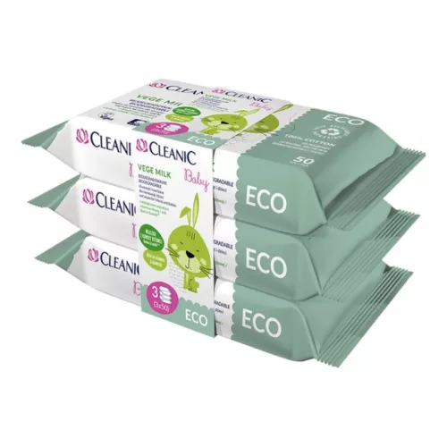 Mitro salvešu komplekts mazuļiem Cleanic Baby Eco Vege Milk 3x50 gab. 