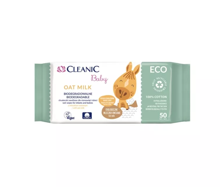 Mitrās salvetes mazuļiem Cleanic Baby Eco Oat Milk 50 gab.