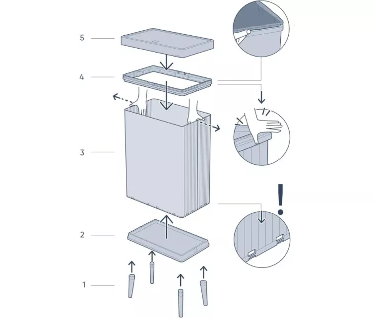 Prügikast ristkülikukujuline metalliseeritud Verto High 54L pärlsinine