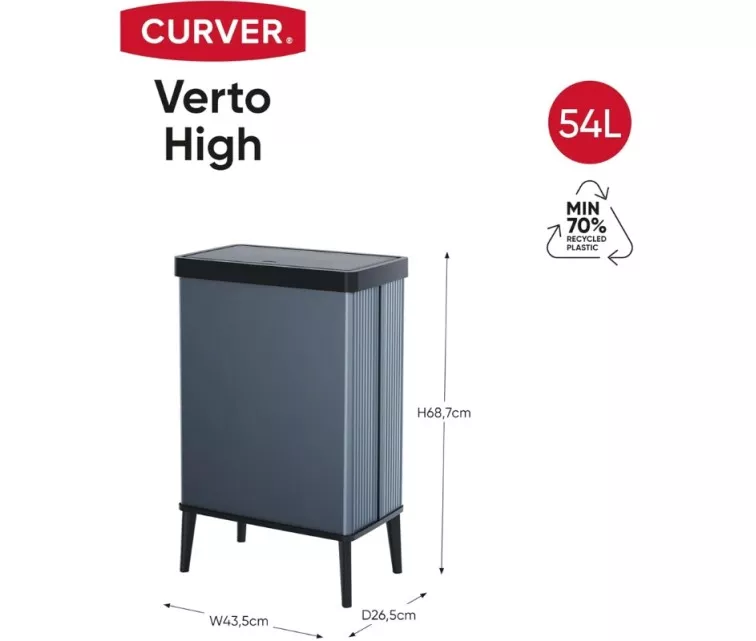 Prügikast ristkülikukujuline metalliseeritud Verto High 54L pärlsinine