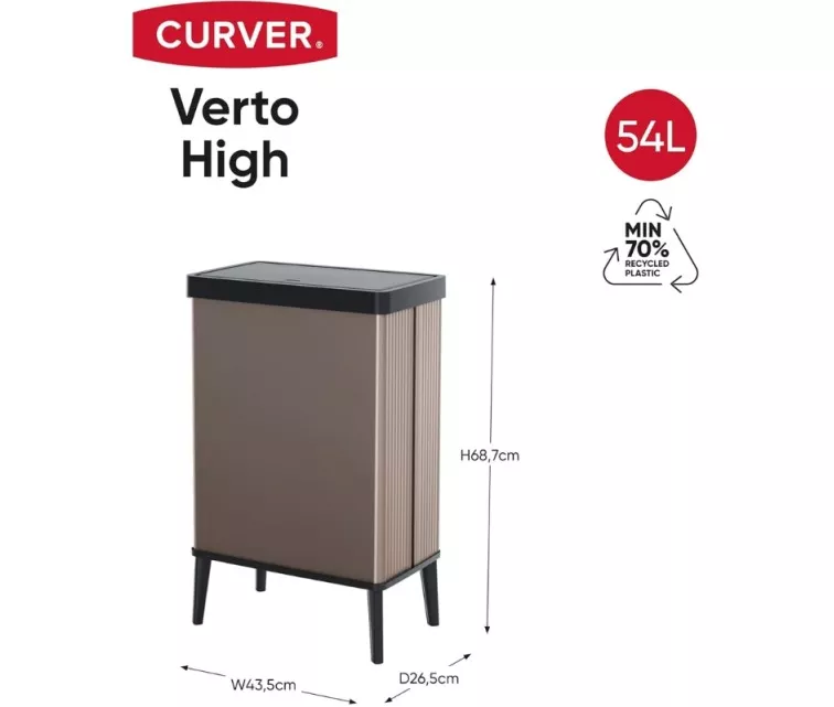 Šiukšliadėžė stačiakampė metalizuota „Verto High“, 54 l, perlinės rožinės spalvos