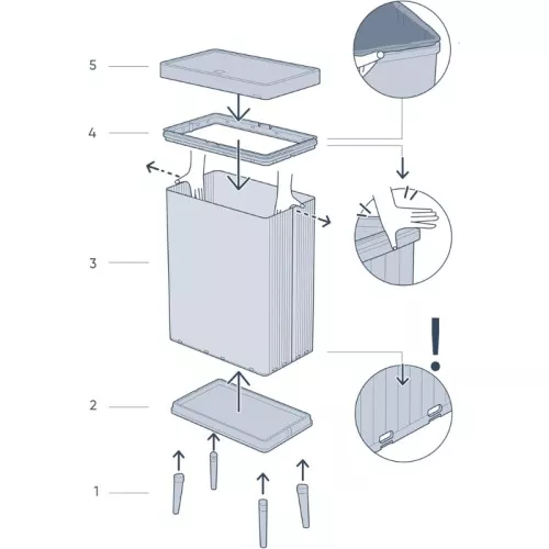 Waste bin rectangular metalized Verto High 54L pearl gray